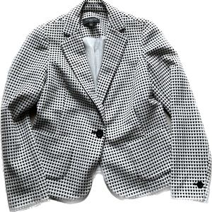 Talbots Windowpane Plaid Textured Checker Print Lined Career Blazer Black White